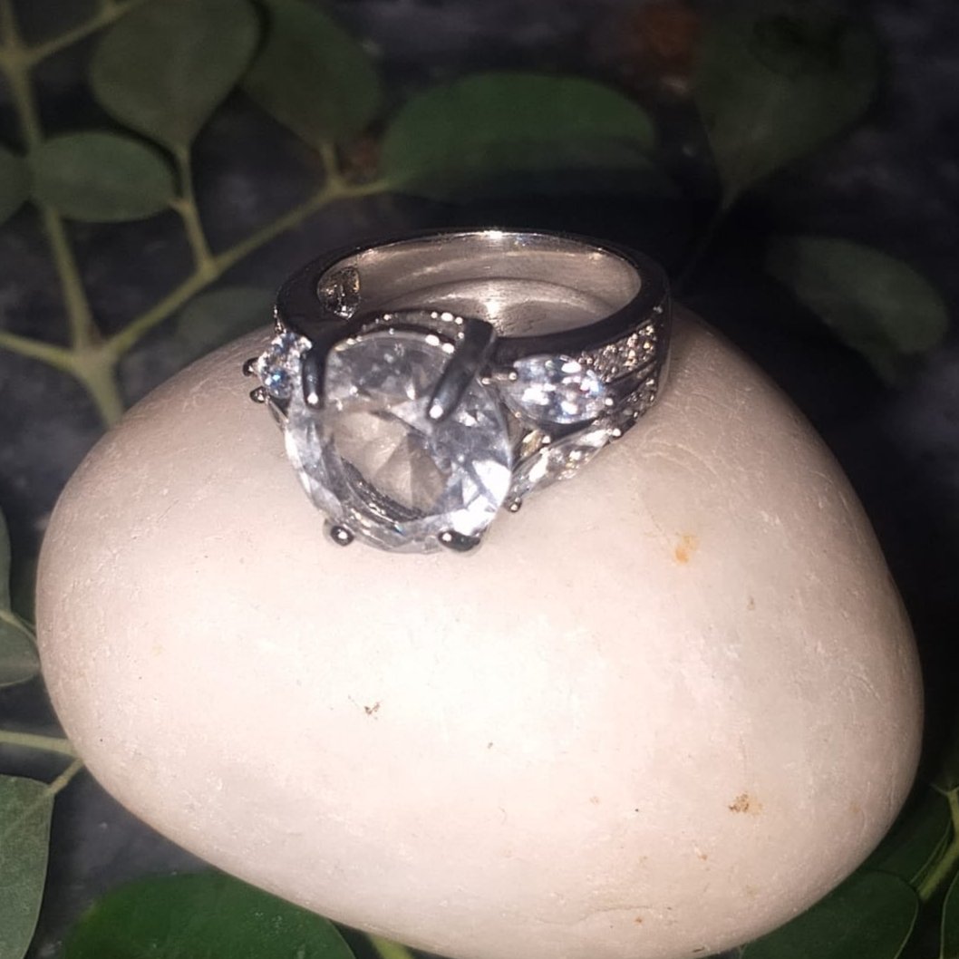 Three Stone Round & Half Moon Diamond Engagement Ring