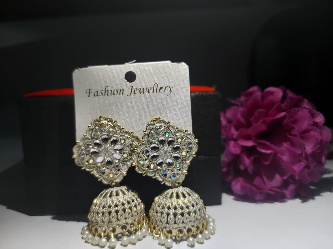 White (Base) Brass Ladies Wedding Wear Jhumka